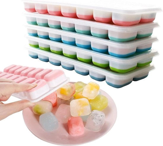 Forma per cubetti di ghiaccio con coperchio - forma per cubetti di ghiaccio in plastica facile da usare con 14 cubetti (6 pezzi)