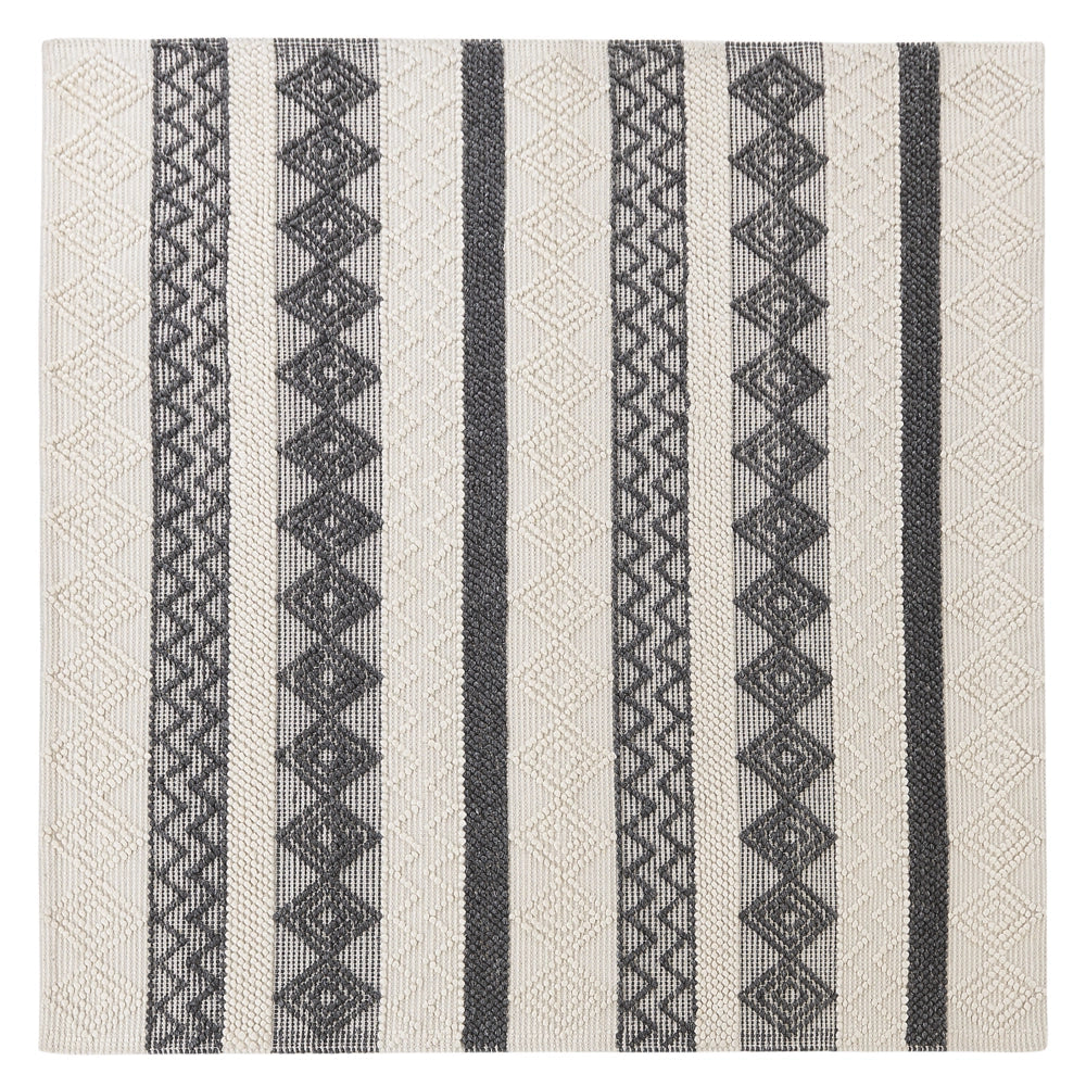 Tappeto in lana beige chiaro e grigio poliestere 200 x 200 cm intrecciato a mano motivo geometrico boho soggiorno camera da letto