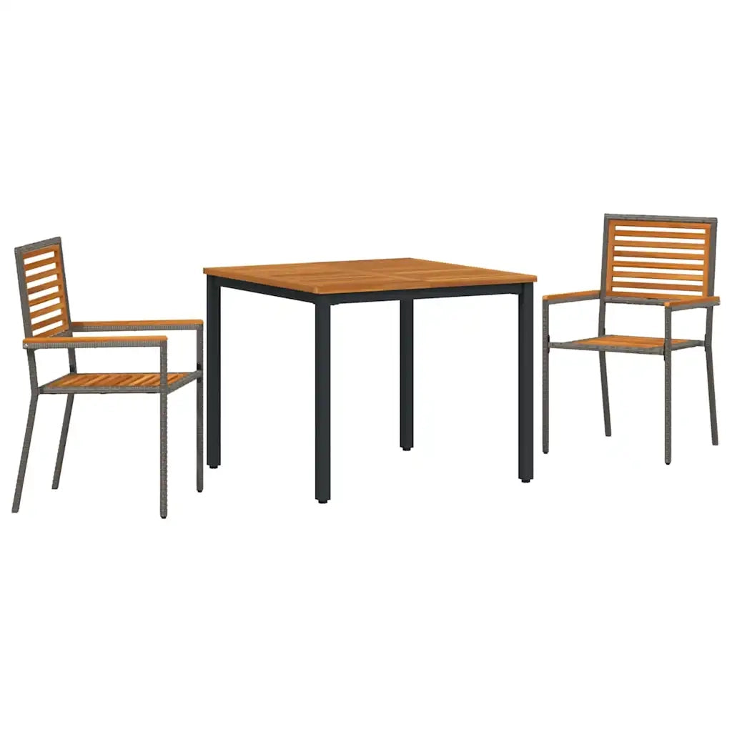 Set da Pranzo per Giardino 3 pcs Grigio e Marrone polyrattan