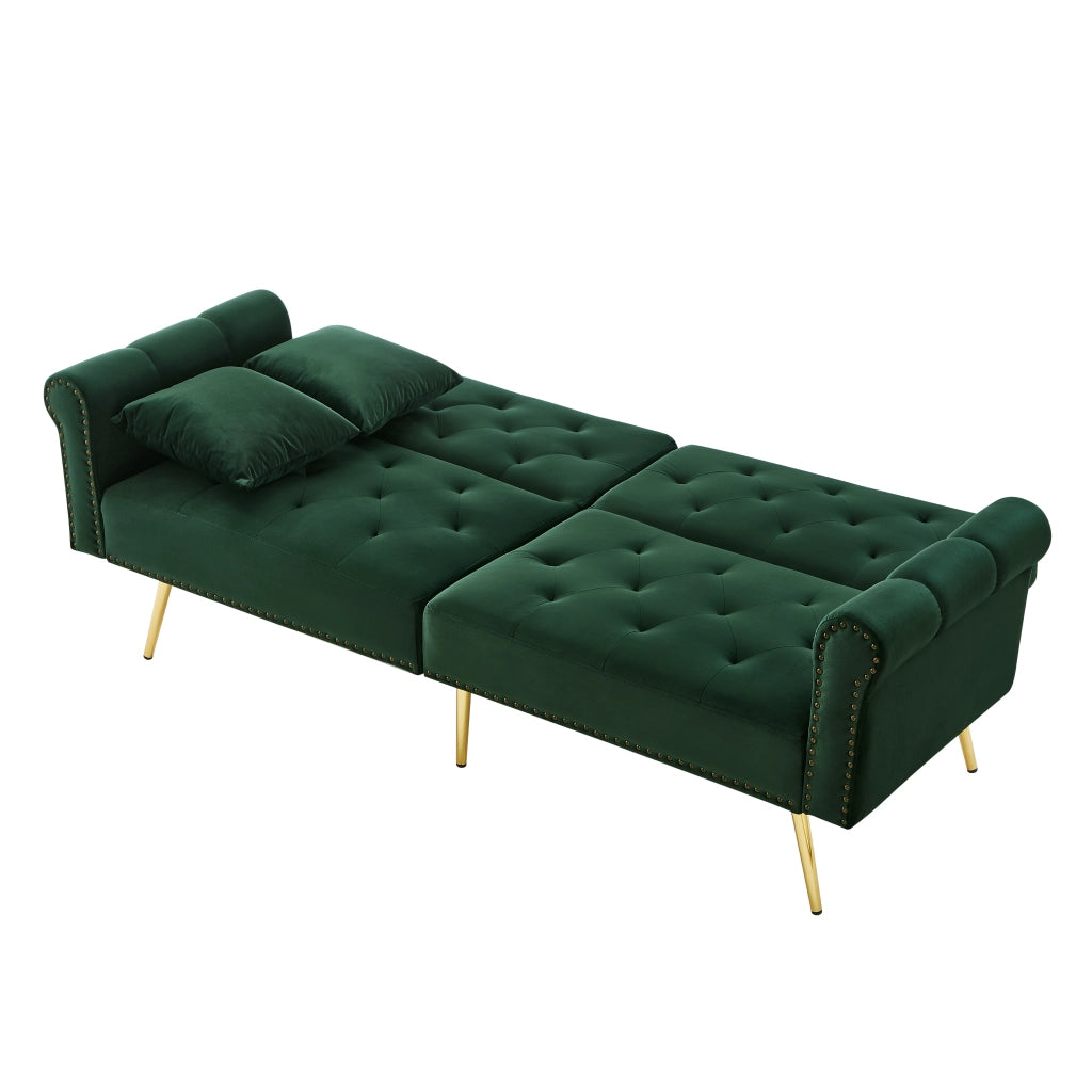 Divano Letto 2 Posti ¨C MINIMAL ¨C Velluto, Schienale Regolabile, Piedini Dorati