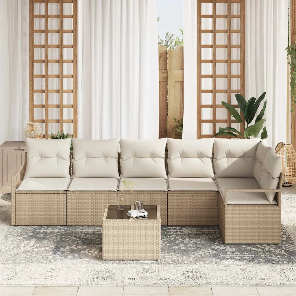 Set Divano da Giardino 7 pcs Beige e Crema polyrattan 3355080