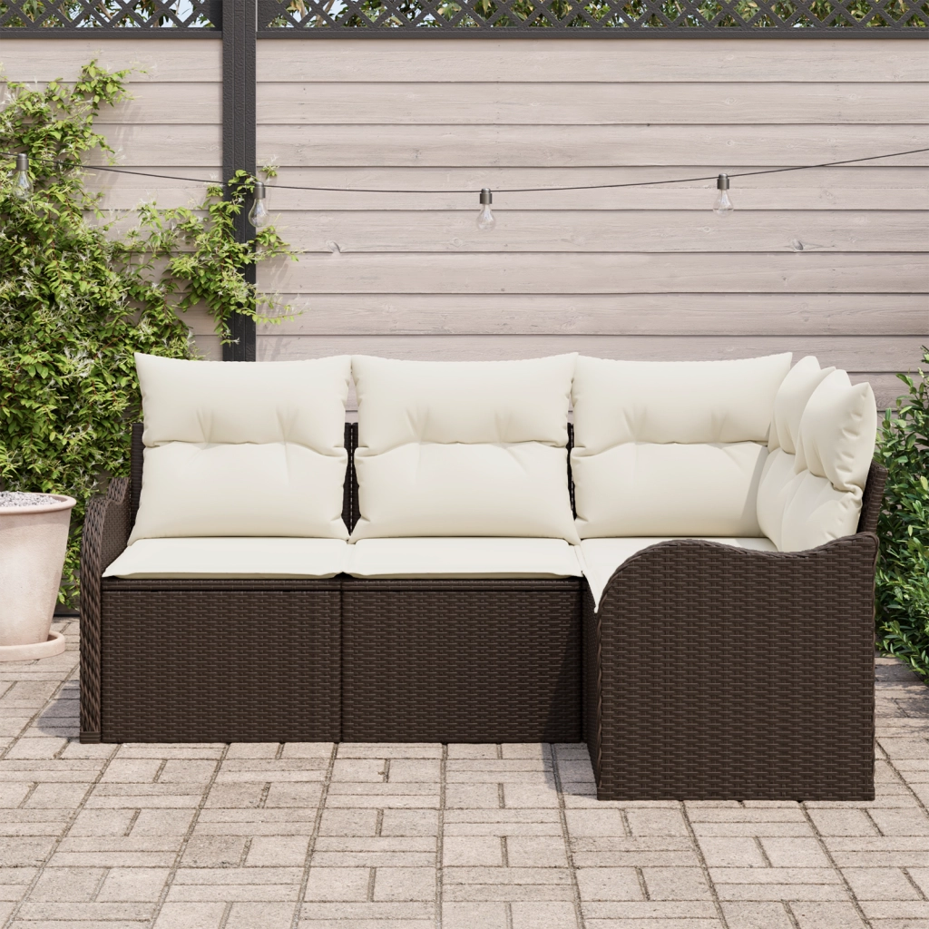 Set di divani da giardino a 4 pezzi con cuscini in polyrattan marrone