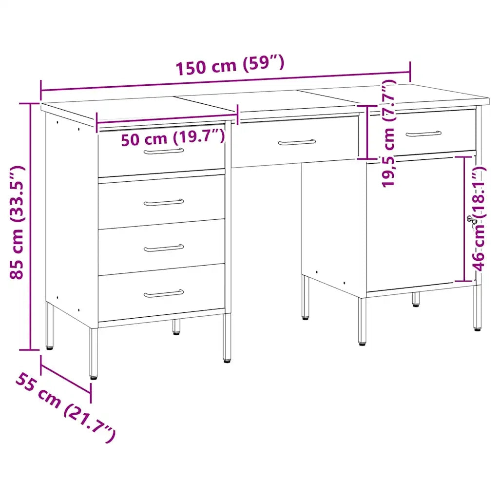 Mobile da lavoro 3 pcs Nero Legno ingegnerizzato e acciaio 3321378