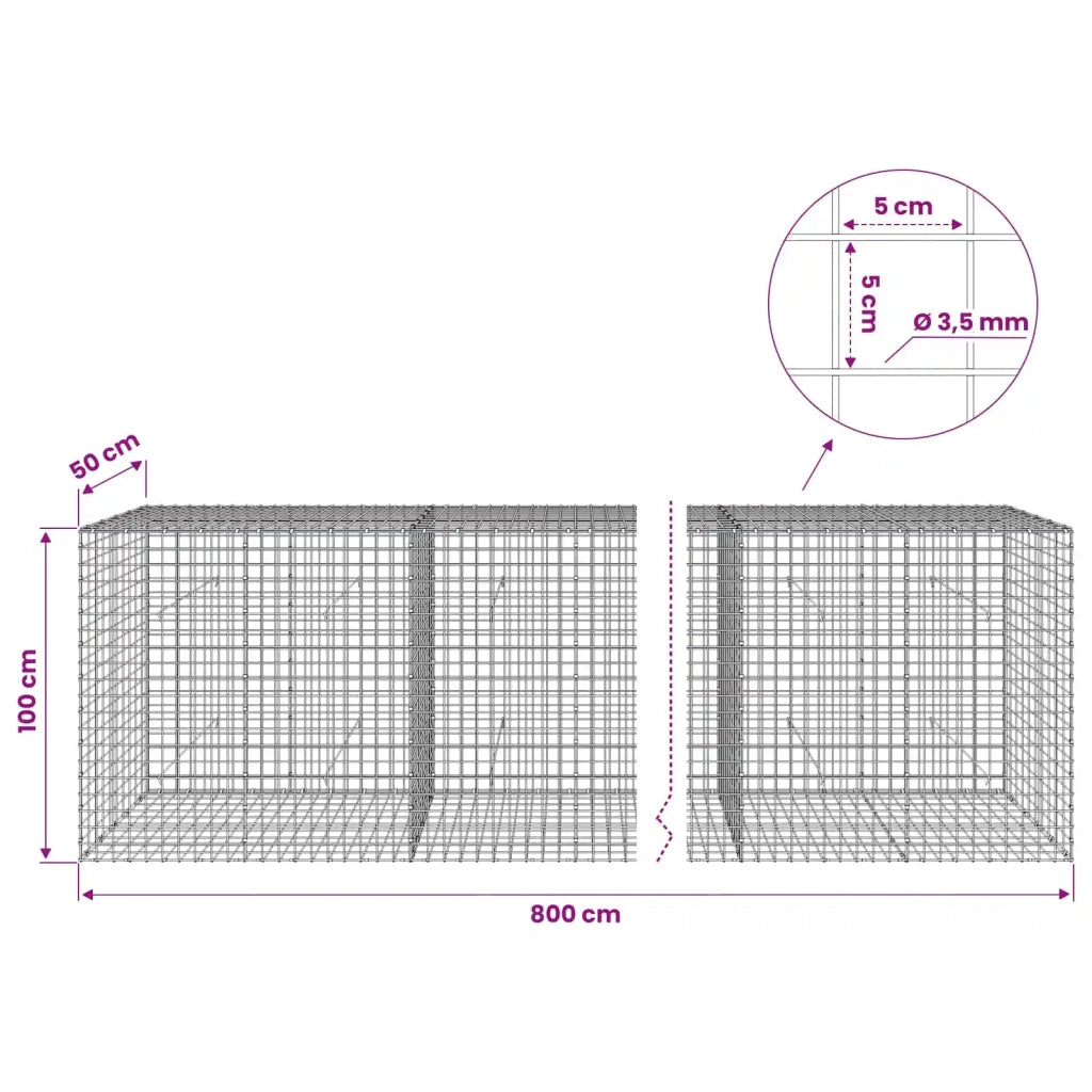 Gabion con Filo da 3,5 mm e Maglia da 5x5 cm 800x50x100 cm 3462346