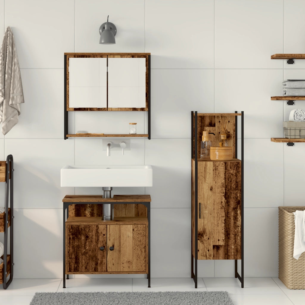 Set di Mobili da Bagno 3 Pezzi Legno Antico