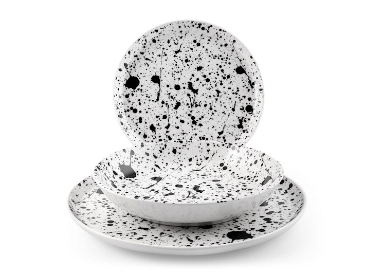 Servizio 18 pezzi tavola drip nordic in stoneware decorato bianco e nero
