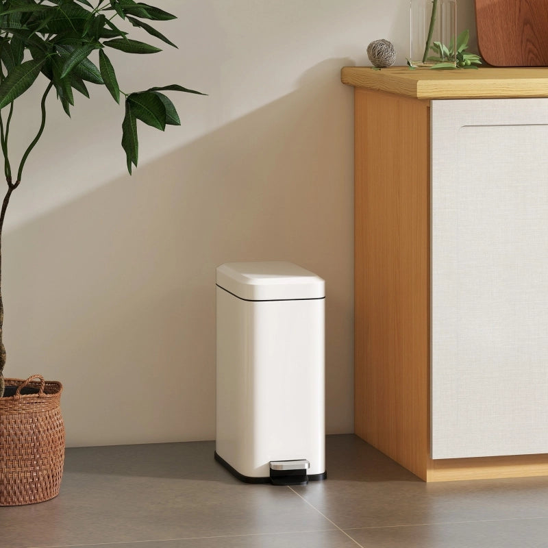 Pattumiera a pedale 5 L in metallo con secchio interno rimovibile, bianco