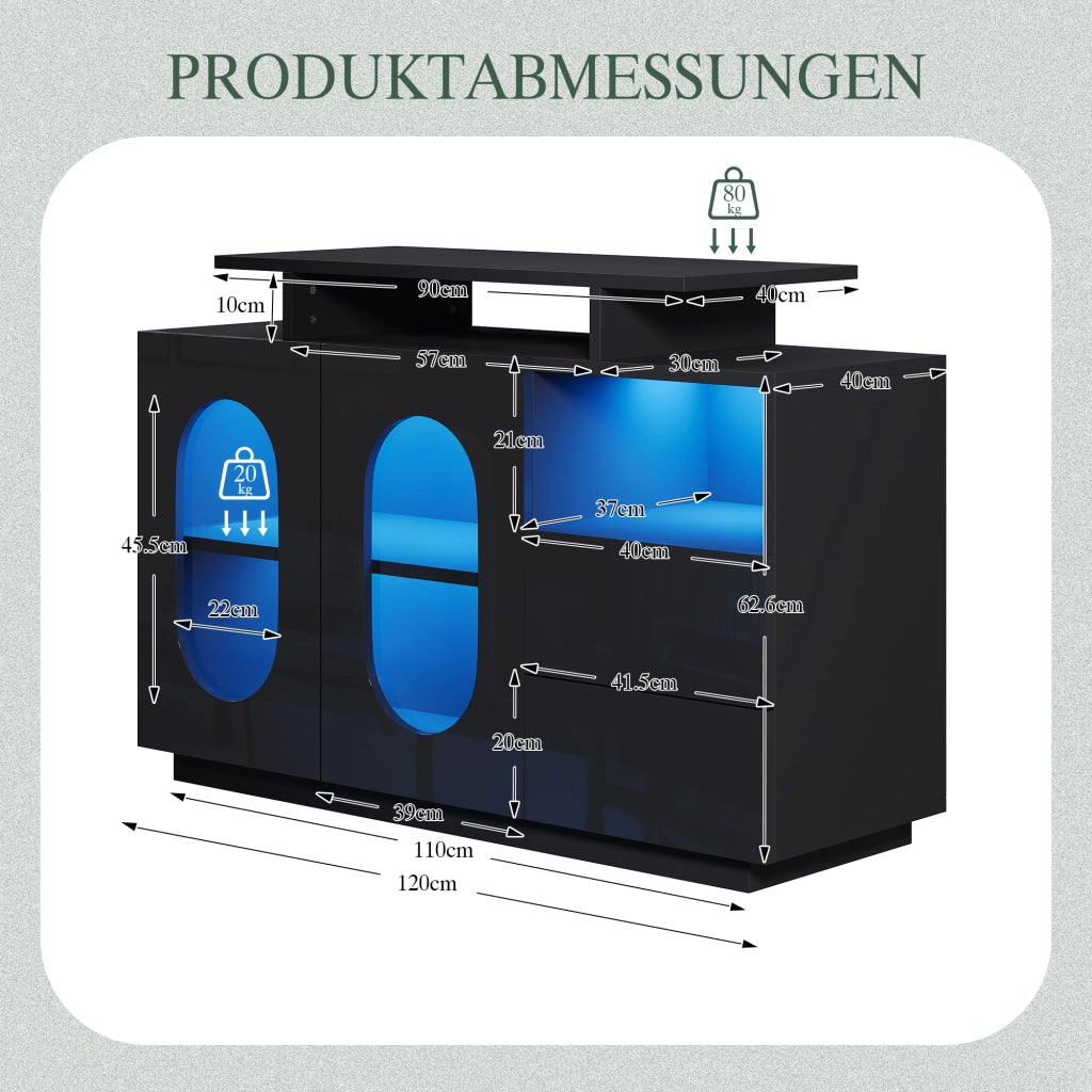 Credenza LED con Ante in Vetro ¨C Xylo ¨C Nero Lucido