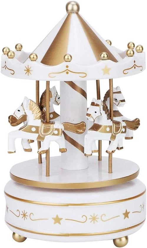 Scatola musicale premium con tema carosello per regalo di Natale, regalo di nozze e regalo di compleanno in colore bianco