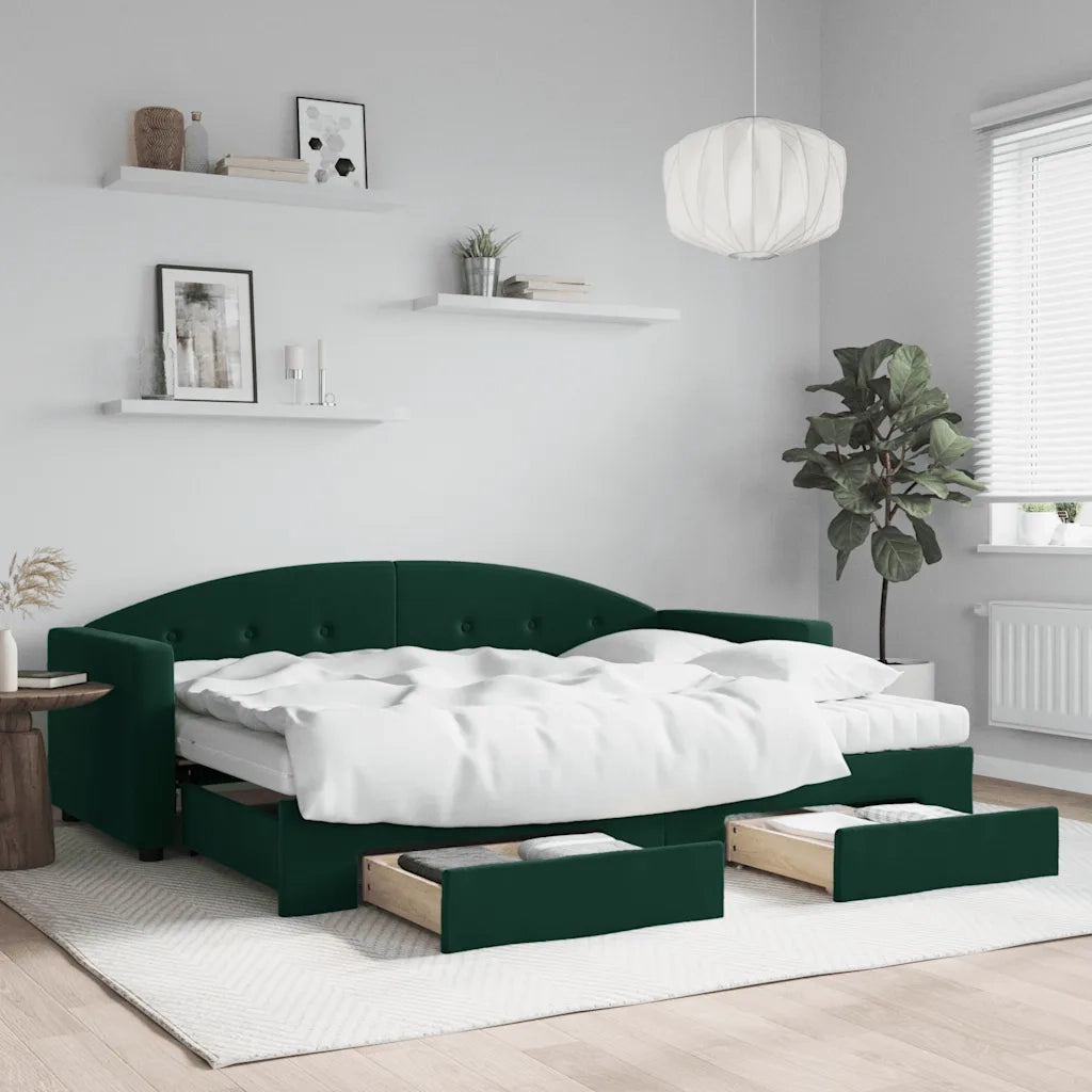 Divano Letto Estraibile Cassetti Verde Scuro 80x200cm Velluto 3197368