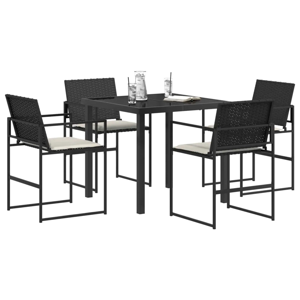 Set da Pranzo per Giardino 5 pcs Nero e Crema polyrattan 3448898