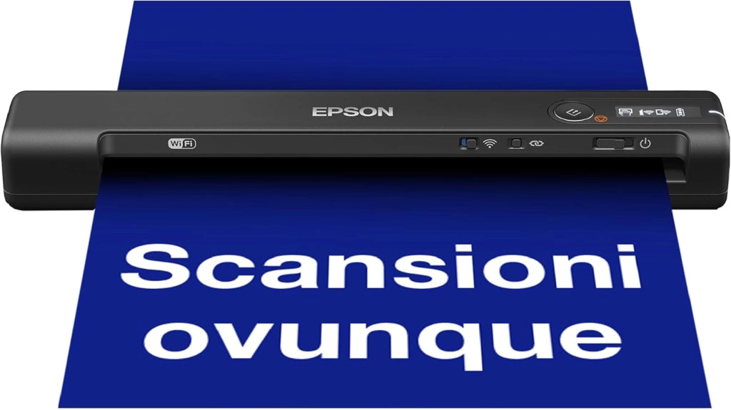Epson WorkForce ES-60W Scanner Portatile Compatto, Wireless Wi-Fi Direct USB, pannello LCD, Scansione 600dpi, Alimentazione Automatica, Scansione 8,5 ppm, JPEG, PDF, TIFF Supportati, Software Incluso