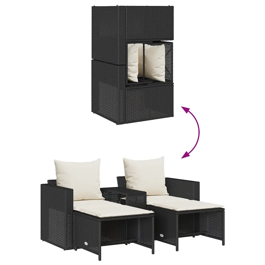 Set Divani da Giardino 5 pz | Set Salotto da Giardino con Cuscini in Polyrattan Nero
