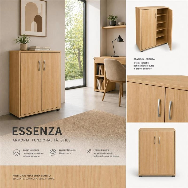 SCARPIERA IN MDF ROVERE CON CINQUE RIPIANI E DUE ANTE MISURE:60X30X83.5CM