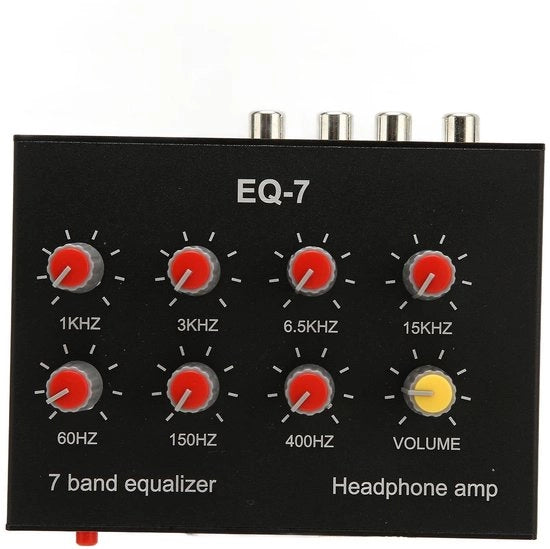 Equalizzatore Acustico 7 bande - Canale Doppio - 12 dB Alta Risposta Bassa - Lega di Alluminio - Interfaccia 3,5 mm - Compatibile con Altoparlanti - Equalizzatore Audio