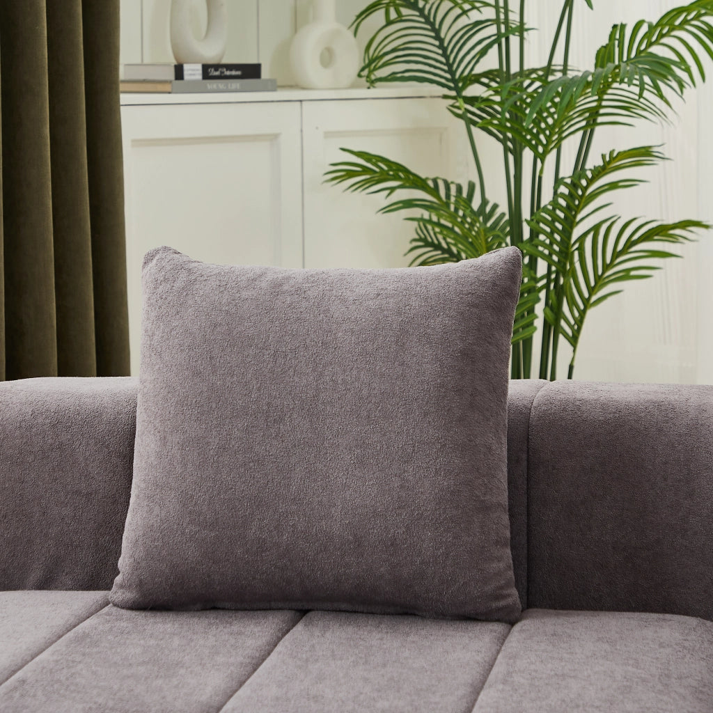 DIVANO Modulare Curvo in Chenille Grigio con 2 cuscini
