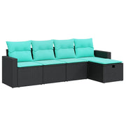 Set Divani da Giardino 5 pz | Set Salotto da Giardino con Cuscini in Polyrattan Nero