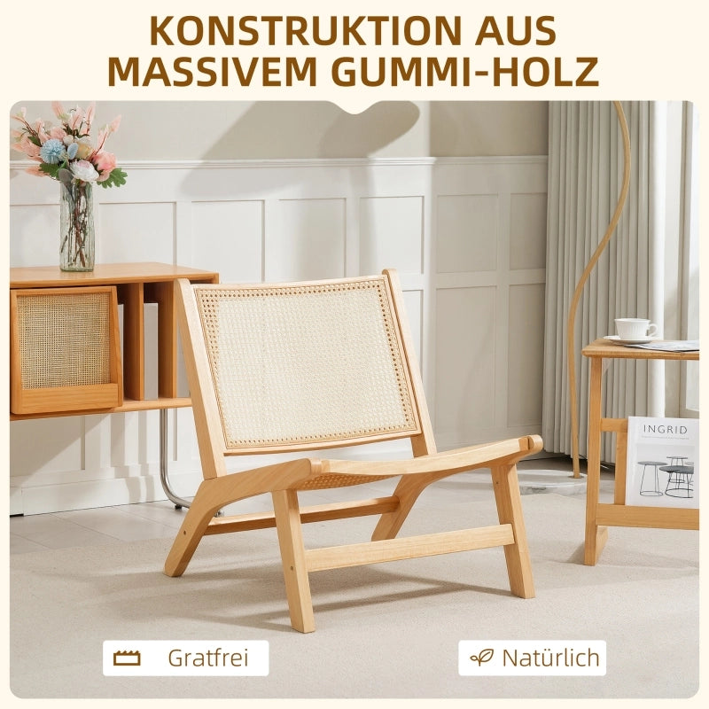 POLTRONA senza braccioli 64x70x74 cm in legno e rattan naturale