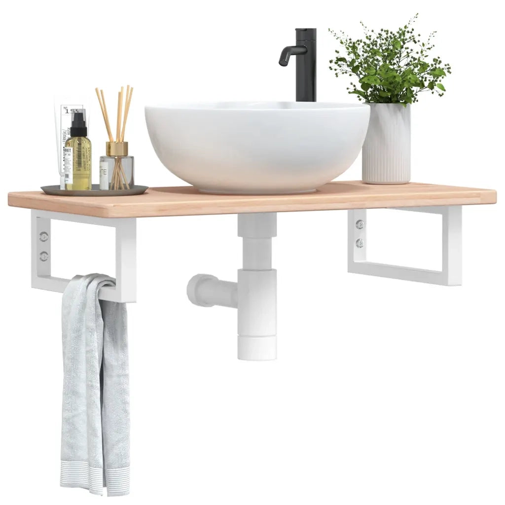 Ripiano a Parete per Lavabo in Acciaio e Massello di Rovere 3302328