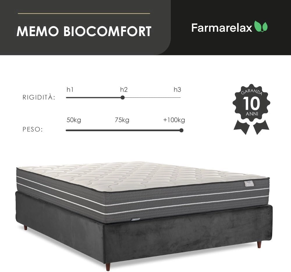Materasso 140x200 h26 cm in memory massaggiante dispositivo medico CE doppio comfort spedito sottovuoto Farmarelax
