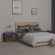 Comodini 2 pz con Luci LED-Set di 2 Tavolino da notte Rovere Fumo 60x35x40 cm