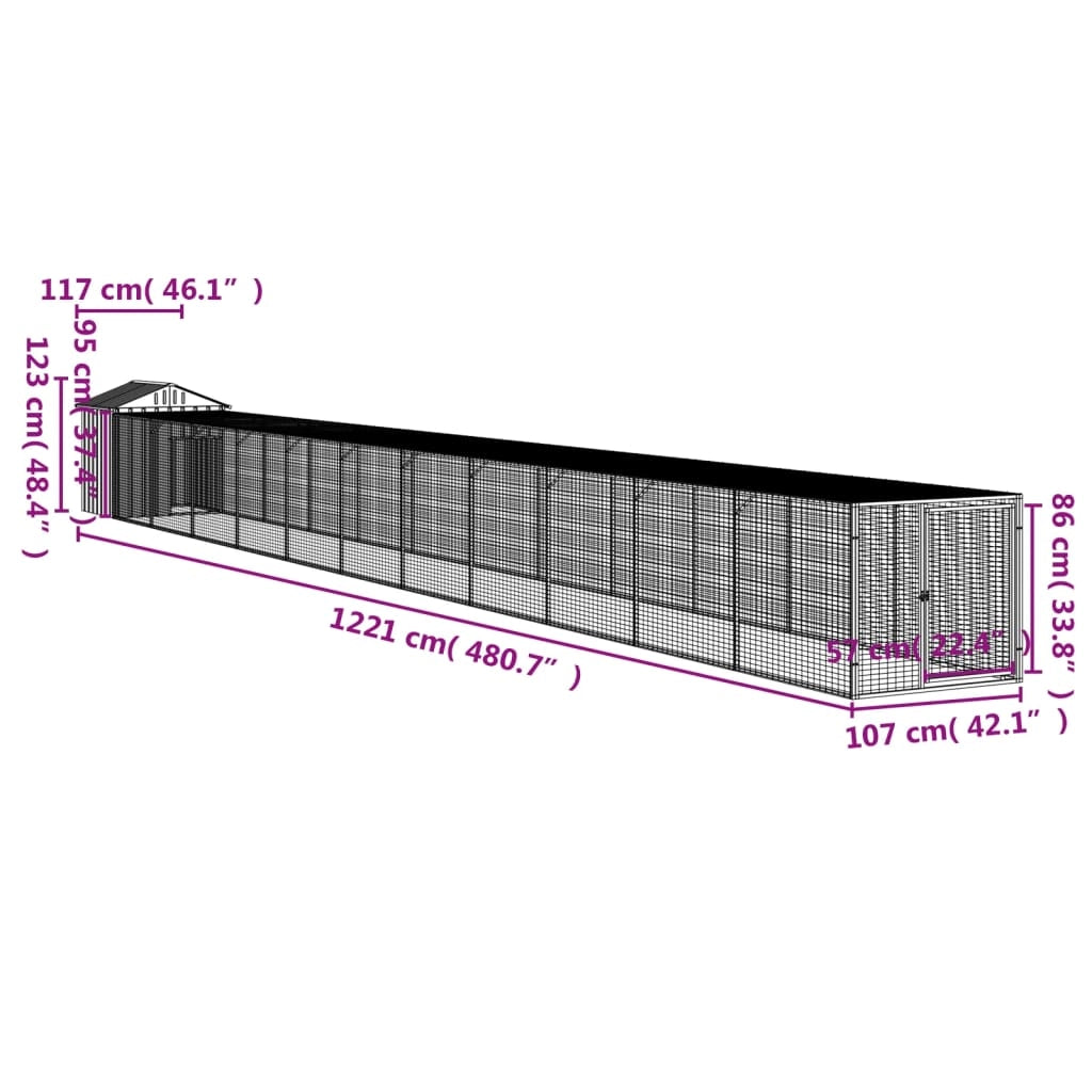 Recinto per pollaio con recinto per galline 117 x 1221 x 123 cm in acciaio zincato antracite 02_0043945