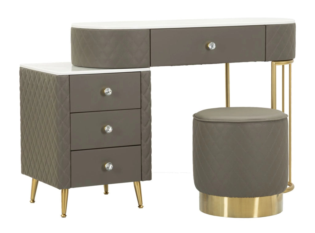 Toeletta Sharon Grigia con Puff 120x40x75 cm in Pino e MDF e Metallo e Plastica