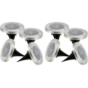 Set di 8 faretti solari rotondi in acciaio inox da incasso o inserzione - LUMISKY - DECKY - LED bianco freddo - 12 cm
