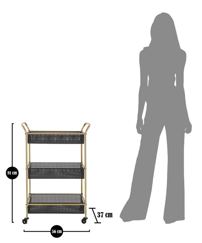 Carrello Fashion 56x37x81 cm in Ferro Nero e Oro