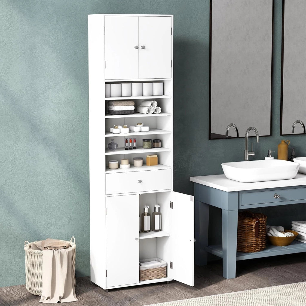 Armadio da bagno 180 cm, autoportante alto con 5 ripiani aperti e ripiani regolabili, 50 x 24 cm, multiuso, per soggiorno, cucina, bagno