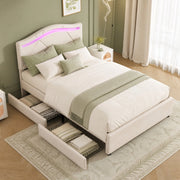 Letto imbottito minimalista 90x200 cm con cassetti, LED e rete a doghe