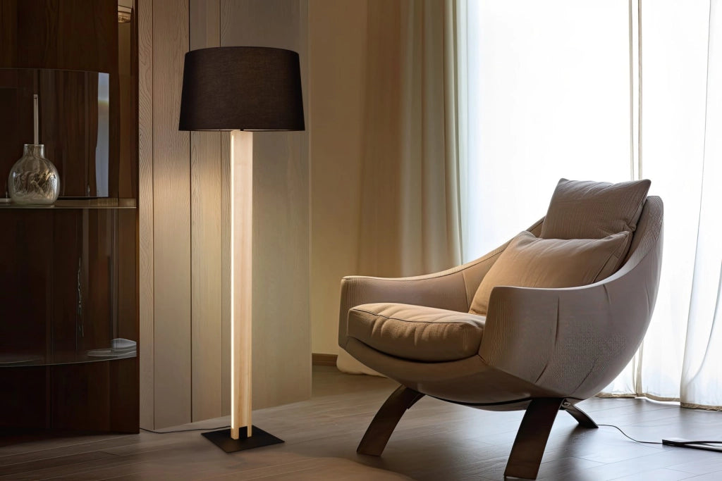Piantana touch, metallo e legno, nero, H 150 cm, Rahul