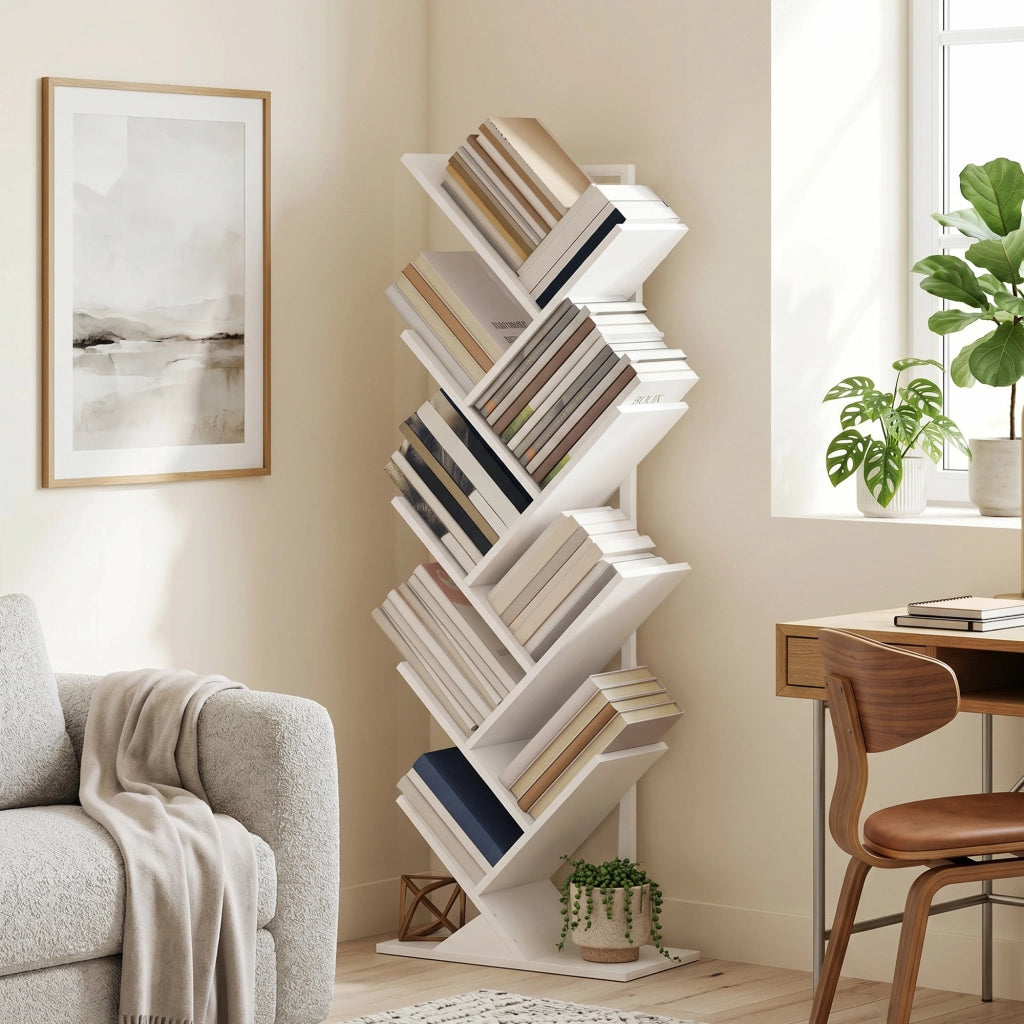 Libreria industriale 9 ripiani in legno e metallo ¨C Minimal ¨C Bianco 80x30x200 cm
