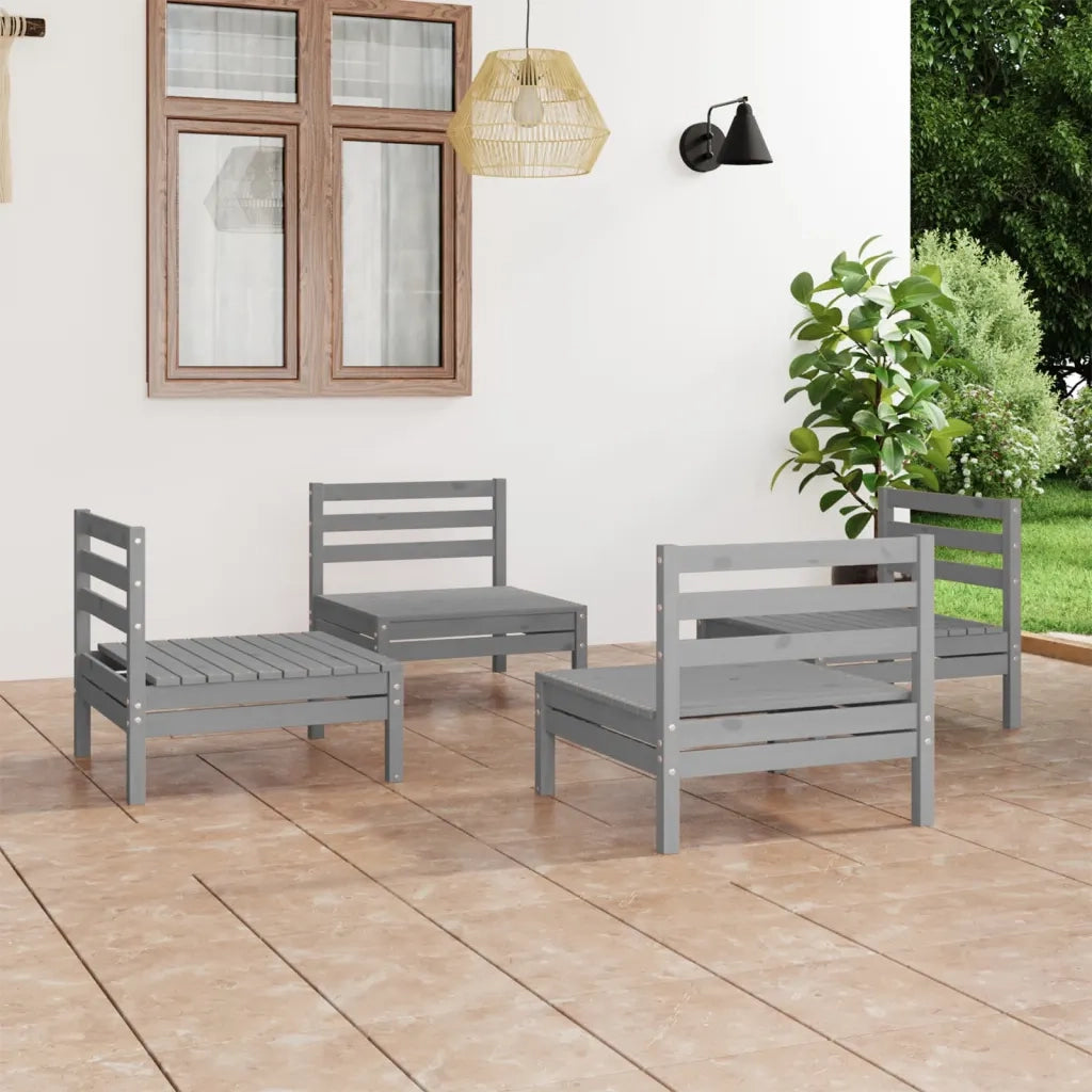 Set Divani da Giardino 4 pz | Set Salotto da Giardino Grigio in Legno Massello di Pino