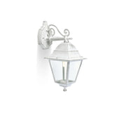 Applique Media In Basso Esterno Old Alluminio E Vetro Bianco E Arg. 1 Luce E27