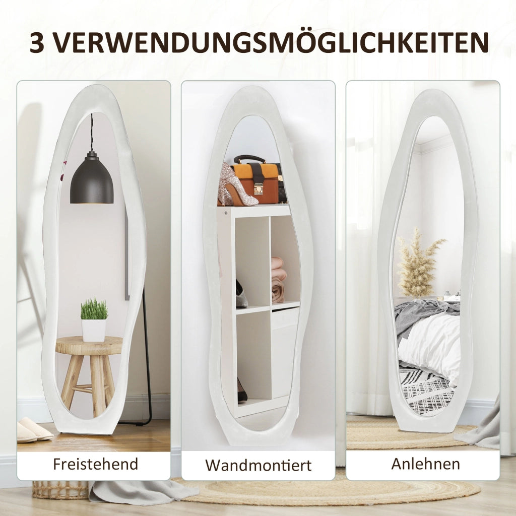 Specchio a figura intera 50 x 160 cm, specchio da terra con cornice rivestita in velluto, specchio da parete ondulato irregolare per camera da letto,