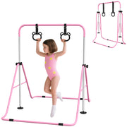 Sbarra Ginnastica Artistica per Bambini ad Altezza Regolabile con 2 Anelli, in Acciaio, 148x105x88-128 cm, Rosa