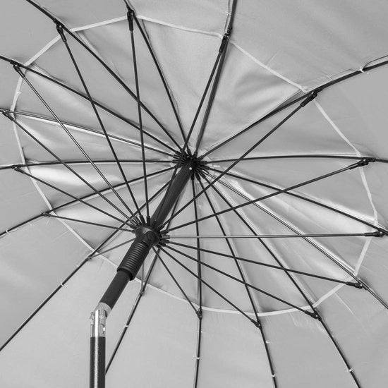 Parasole per spiaggia anti-vento con chiusura a sospensione Ø220 cm inclinabile protezione UV-50 Argento Grande Classico