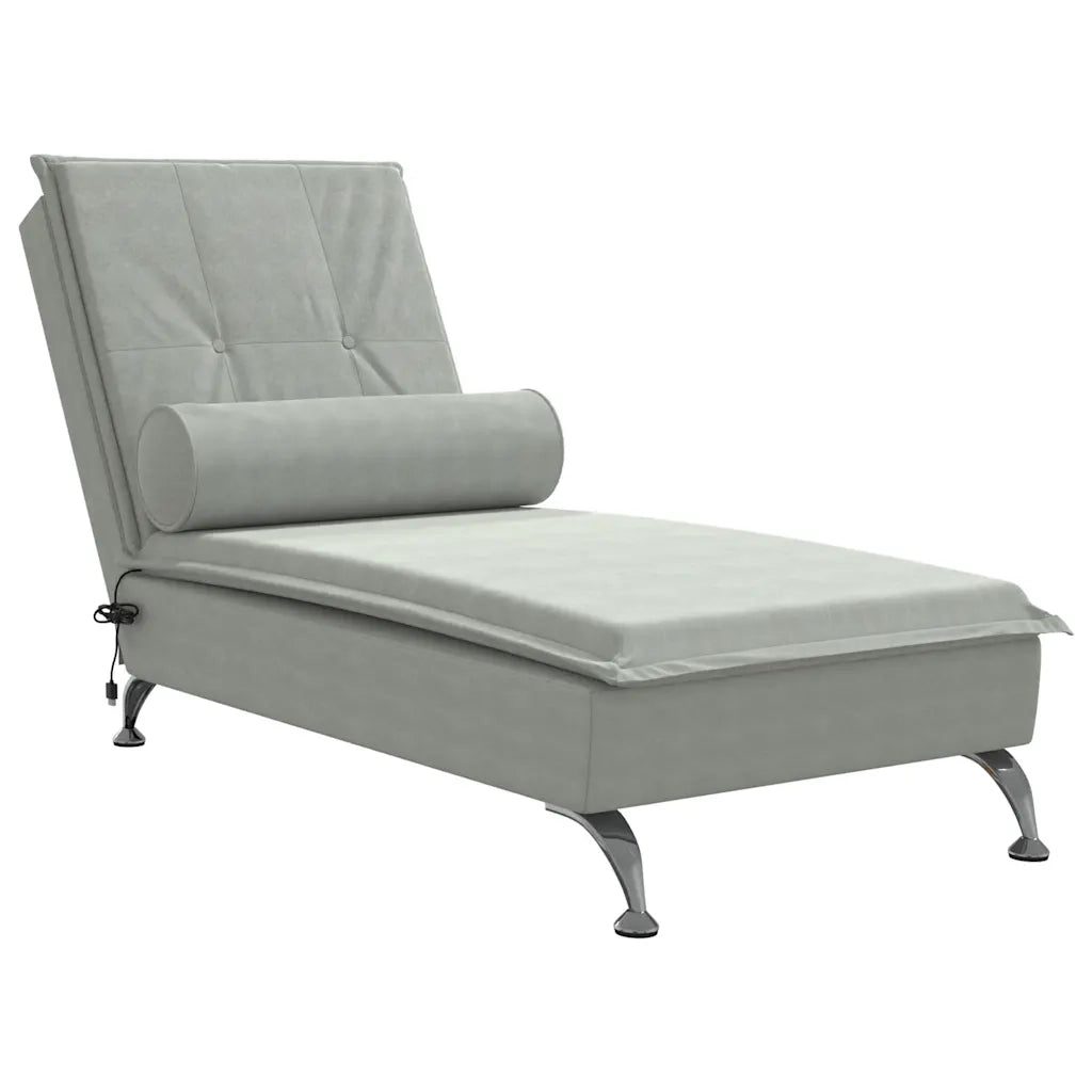 Chaise Longue Massaggi Cuscino a Rullo Grigio Chiaro in Velluto CFW3377138