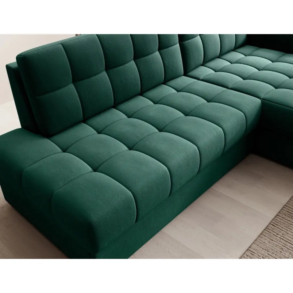 Divano angolare trasformabile CUBITO verde 240 cm con contenitore e letto