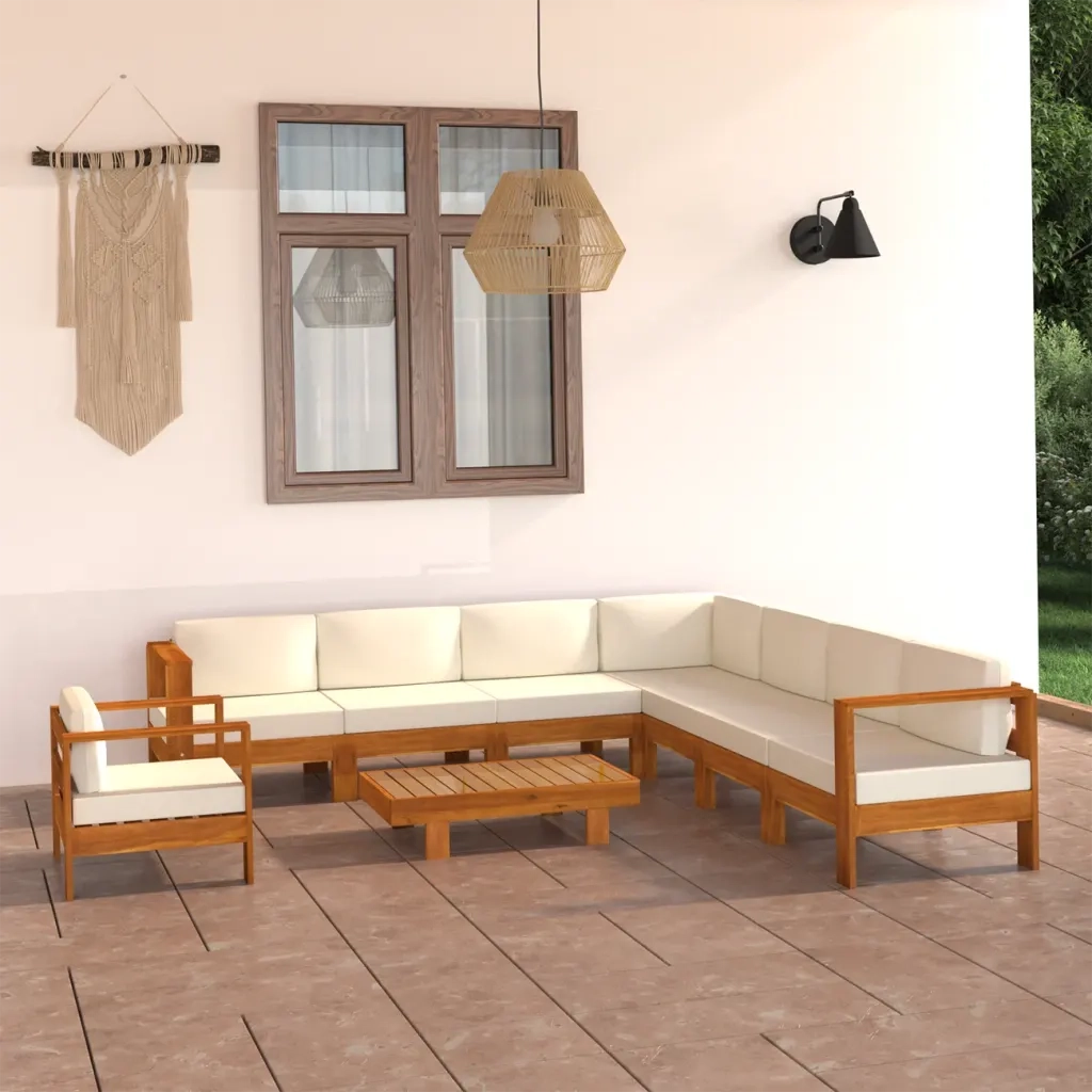 Set da giardino 9 pezzi con cuscini 100x60 cm in legno di acacia 3057941