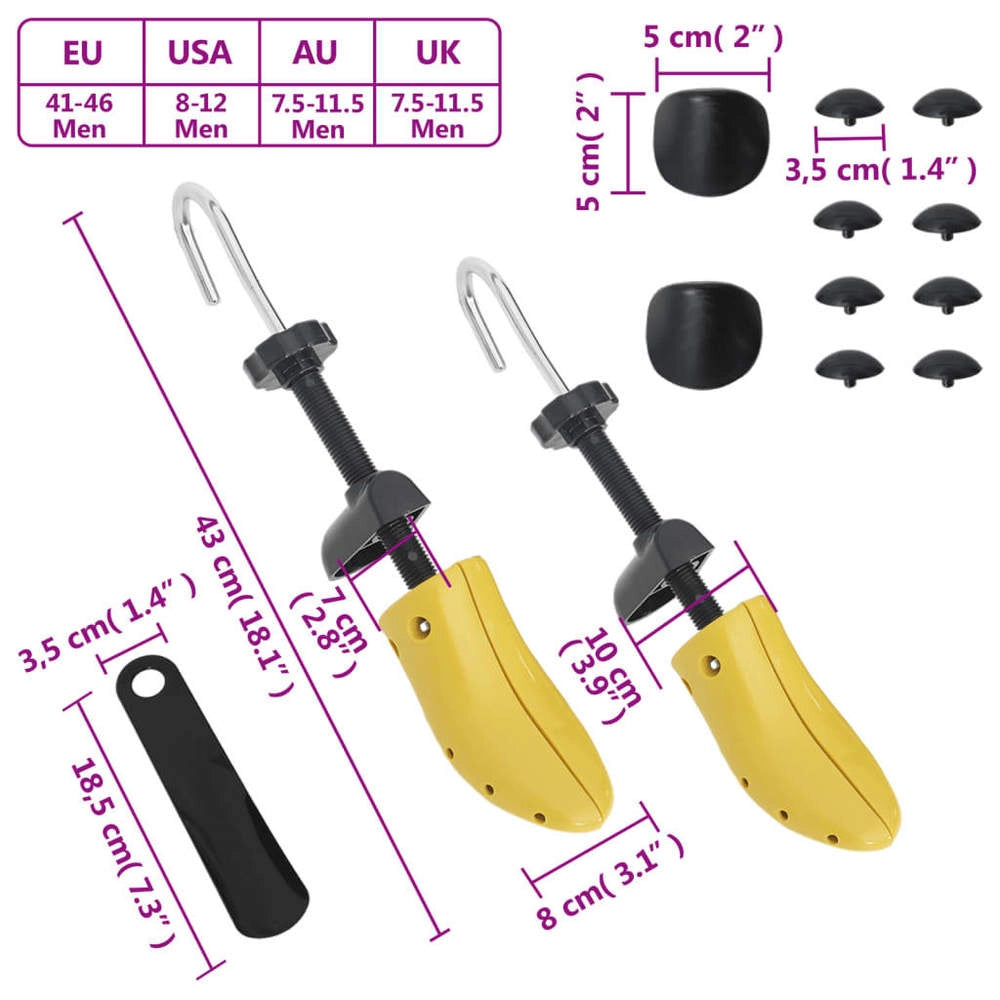 Shoe Tree With Shoehorn, Yellow, EU Size 41-46, Plastic