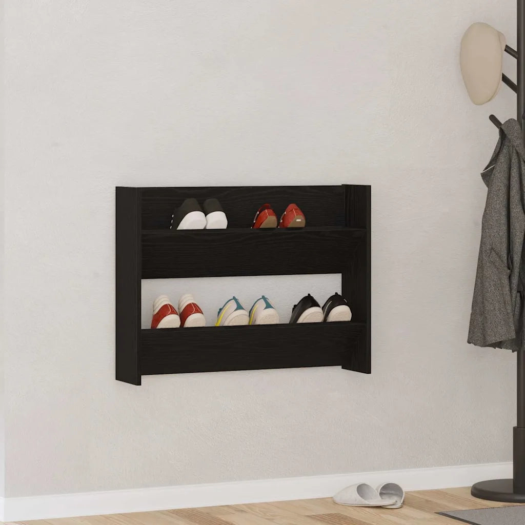 Mobile per scarpe-Scarpiera Rovere Nero 85 x 18 x 90 cm Legno multistrato