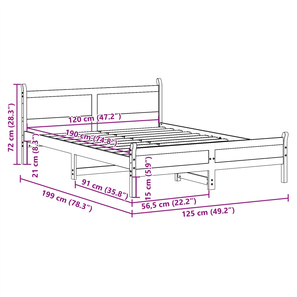 Letto senza Materasso 120x190 cm in Legno Massello di Pino 855609