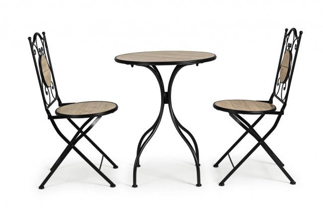 Set Tavolino e 2 Sedie Pieghevoli da Giardino Kansas in Metallo