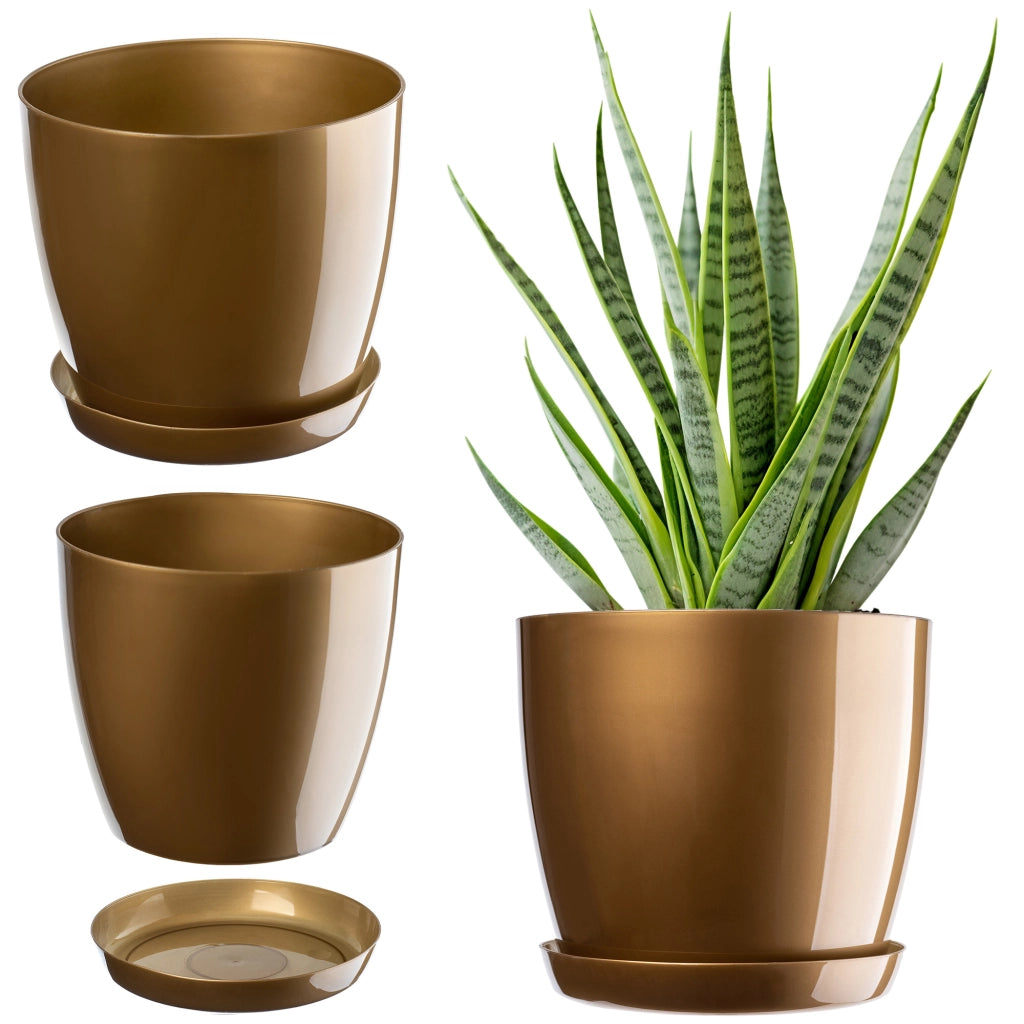 Vaso da fiori KADAX con supporto, rotondo e coperchio, 18 cm, in plastica gialla.