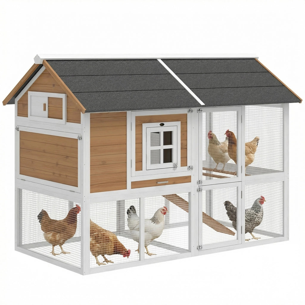 Pollaiolo per 4 galline con nido e vassoio estraibile ¨C zephmum ¨C legno marrone 200x104x145cm