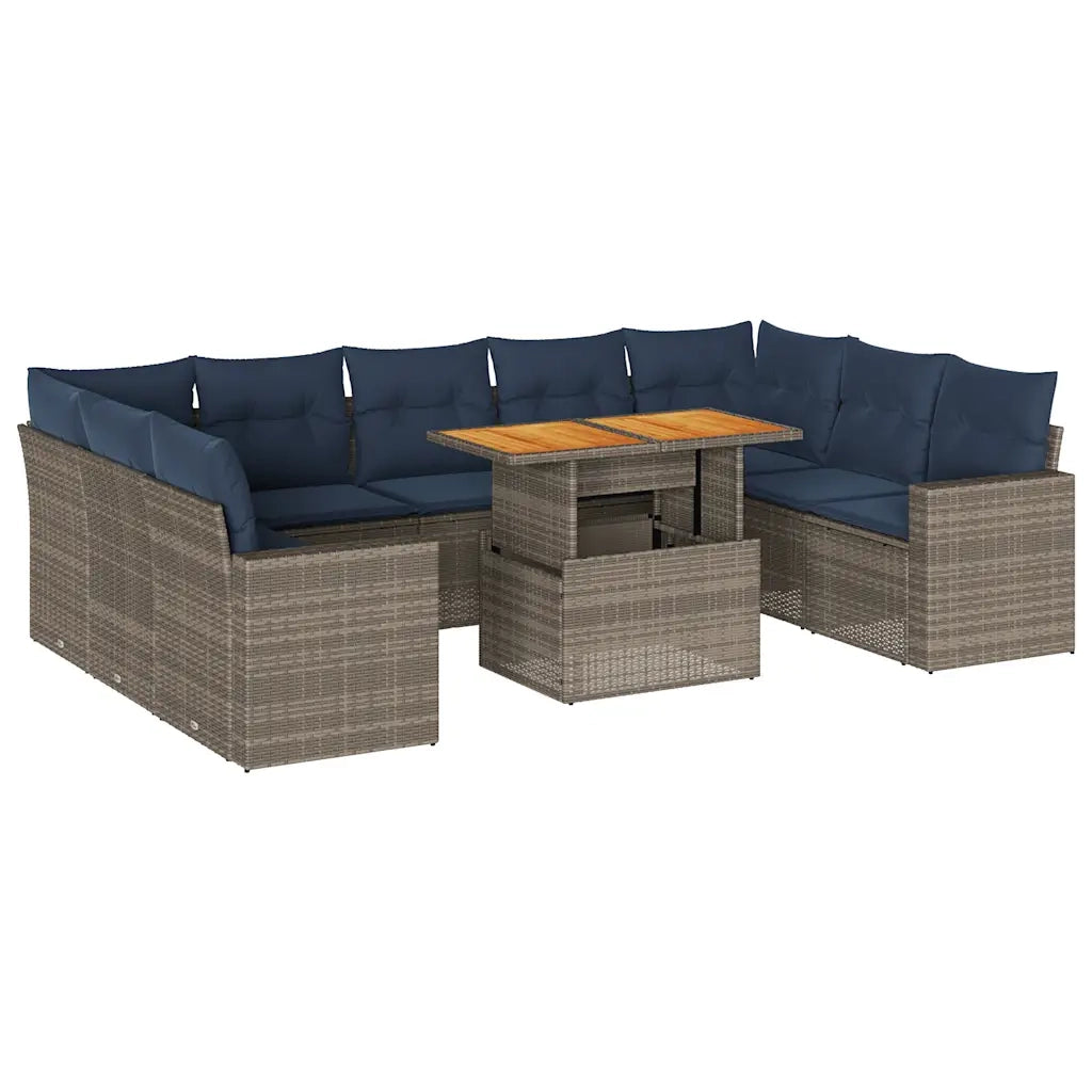 Set Divano da Giardino 10 pz con Cuscini Grigio in Polyrattan 3327085