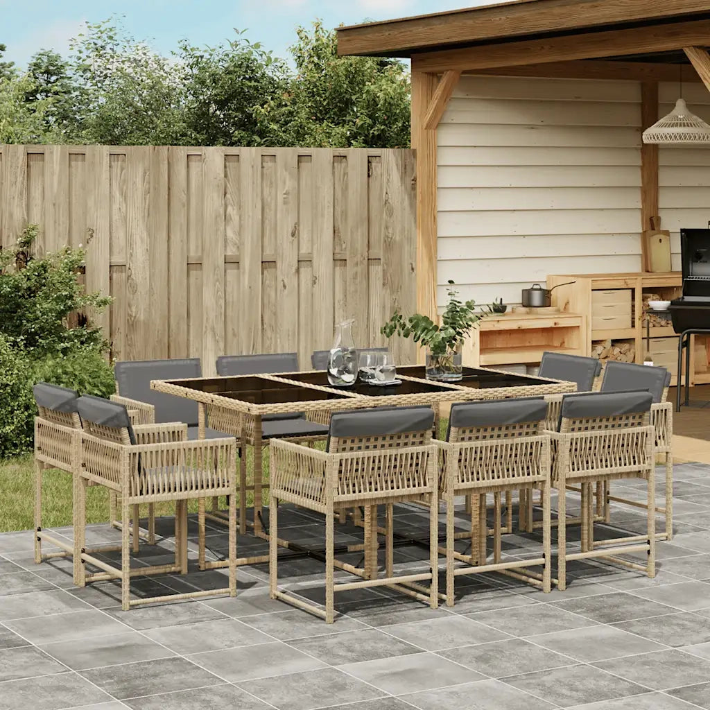 Set Pranzo da Giardino 11 pz con Cuscini Beige Misto Polyrattan