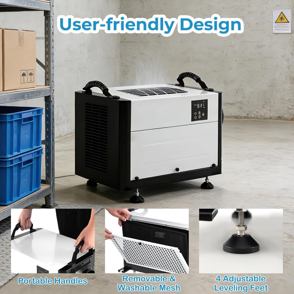 Deumidificatore Elettrico 58,5 L/Giorno, 357 m³/H, Deumidificatore Professionale 3 Modalità, Tubo di Scarico, Filtro Rimovibile, per Cantine, Magazzini, Scantinati (Bianco, 52 X 35,5 X 35 CM)